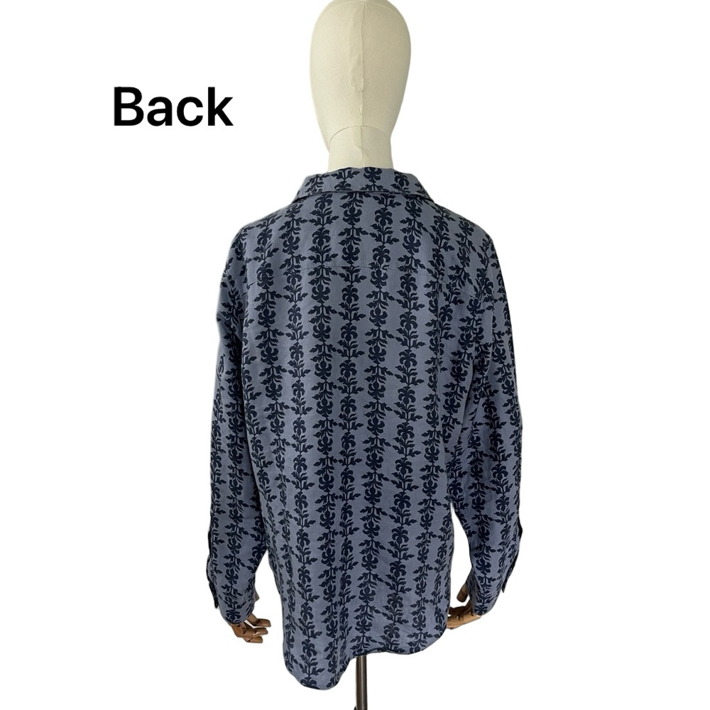 Spartina 449 Callie Linen Bellinger Thistle Denim Blue Floral Button Down Size L - Picture 4 of 11